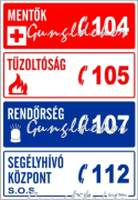 Mentők tűzoltóság rendőrség segélyhívószámok tábla matrica