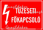 Tűzeseti főkapcsoló villámjellel tábla matrica