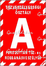 A, B, C, D, E tűzveszélyességi helyiség tábla matrica piros alapon